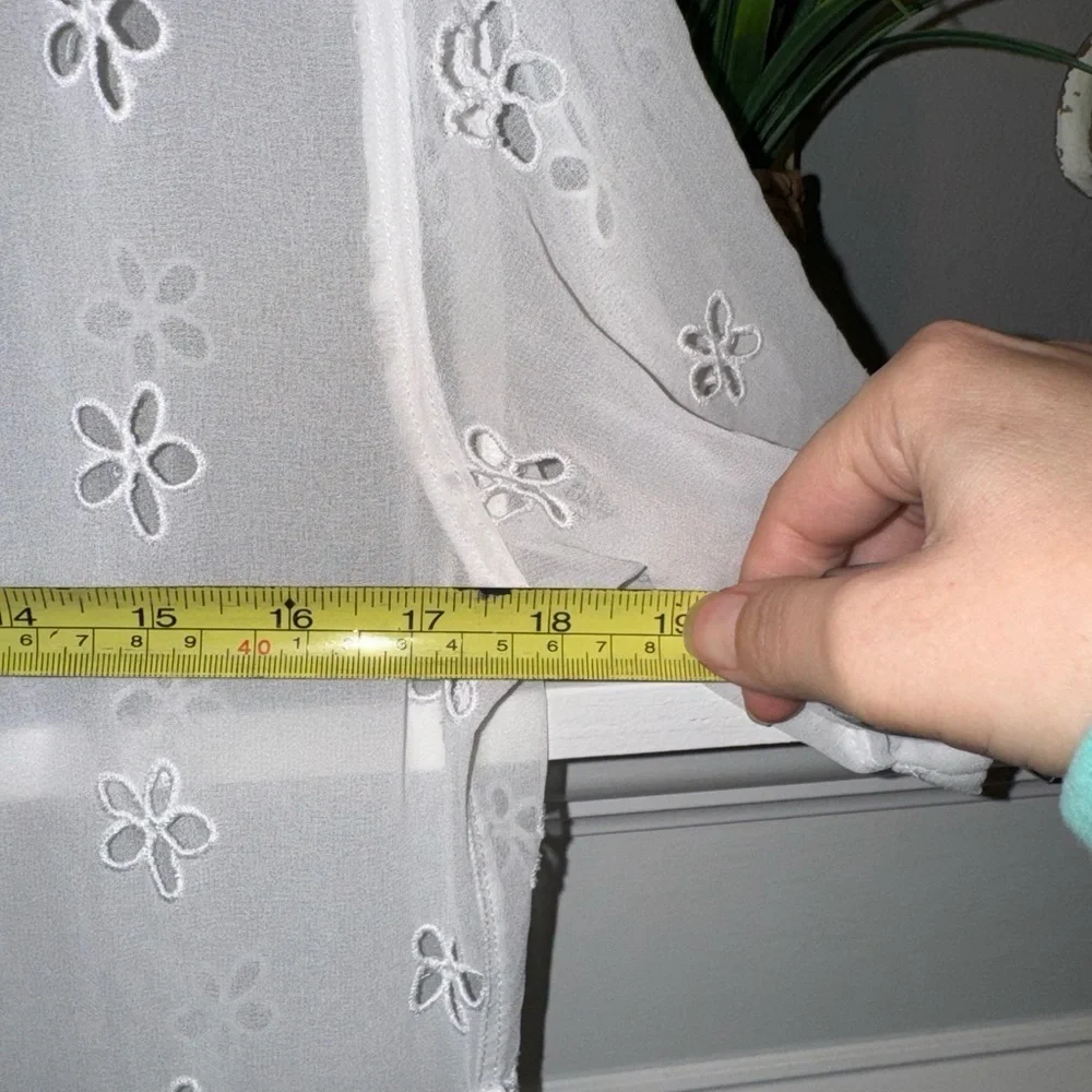 Sandro Ricarda White Eyelet Chiffon Zip Front Sheer Midi Dress Collared Small - Picture 9 of 11